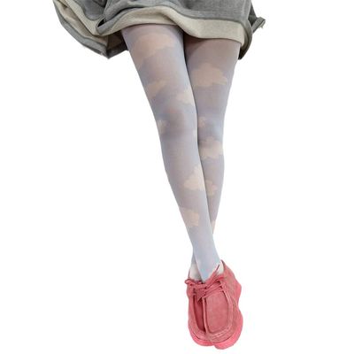 Adoeren Tie Dye Tights High Waist Control Top Sheer Pantyhose Y2K Vintage Legging Thigh High Stockings For Women (Cloud, One Size)