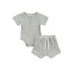 Ayalinggo Newborn Baby Girl Boy Clothes Solid Ribbed Short Sleeve Button Shirt Romper Shorts Set Summer Outfits (Grey,12-18 Months) view 1