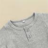 Ayalinggo Newborn Baby Girl Boy Clothes Solid Ribbed Short Sleeve Button Shirt Romper Shorts Set Summer Outfits (Grey,12-18 Months) view 4