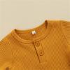 Ayalinggo Newborn Baby Girl Boy Clothes Solid Ribbed Short Sleeve Button Shirt Romper Shorts Set Summer Outfits (Yellow,0-6 Months) view 4