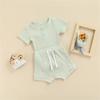 Ayalinggo Newborn Baby Girl Boy Clothes Solid Ribbed Short Sleeve Button Shirt Romper Shorts Set Summer Outfits (Little Green,0-6 Months) view 3