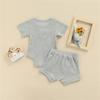 Ayalinggo Newborn Baby Girl Boy Clothes Solid Ribbed Short Sleeve Button Shirt Romper Shorts Set Summer Outfits (Grey,6-12 Months) view 2