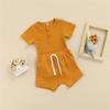 Ayalinggo Newborn Baby Girl Boy Clothes Solid Ribbed Short Sleeve Button Shirt Romper Shorts Set Summer Outfits (Yellow,12-18 Months) view 2