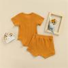 Ayalinggo Newborn Baby Girl Boy Clothes Solid Ribbed Short Sleeve Button Shirt Romper Shorts Set Summer Outfits (Yellow,12-18 Months) view 3