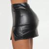 Faux Leather Skirt for Women's Elegant Stretch Skirts Side Split Slit Zipper High Waist Mini Short Skirt Black view 4