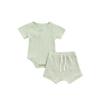 Ayalinggo Newborn Baby Girl Boy Clothes Solid Ribbed Short Sleeve Button Shirt Romper Shorts Set Summer Outfits (Little Green,18-24 Months) view 1