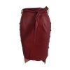 Midi Pencil Skirts for Women's Knee Length Faux Leather Skirts with Belt High Waisted Front Slit Pencil Skirt Wine view 4