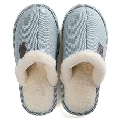 XYHYQA Men and Women Cotton Slippers Women's Autumn and Winter Plus Velvet Warm Couple Home Fur Wool Slippers Home ShoesCotton Slippers (Color : Blue, Shoe Size : 38)