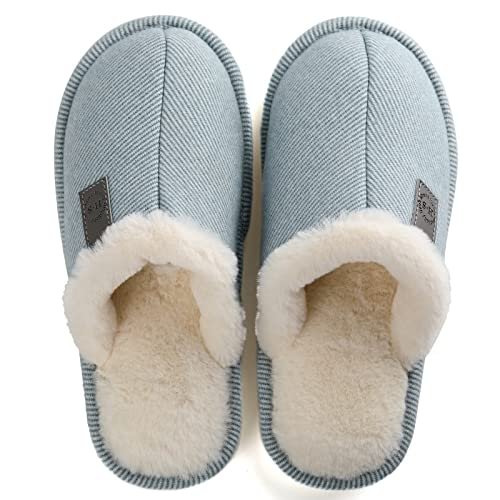 XYHYQA Men and Women Cotton Slippers Women's Autumn and Winter Plus Velvet Warm Couple Home Fur Wool Slippers Home ShoesCotton Slippers (Color : Blue, Shoe Size : 38)