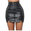 NaRHbrg Faux Leather Bodycon Slim Mini Pencil Skirt for Women Zip High-Waist Skirts Ladies Solid Button Short Skirts Black view 1