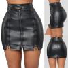 NaRHbrg Faux Leather Bodycon Slim Mini Pencil Skirt for Women Zip High-Waist Skirts Ladies Solid Button Short Skirts Black view 2