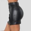 NaRHbrg Faux Leather Bodycon Slim Mini Pencil Skirt for Women Zip High-Waist Skirts Ladies Solid Button Short Skirts Black view 4