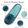 GRITHEIM Women's Fuzzy Pom Pom Feather Velvet House Slippers Sexy Cozy Bedroom Slippers for Ladies Non-slip Sole Indoor Outdoor Turquoise 7-8 view 3