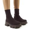 Bcshiye Women's Knit Chunky Heel Sock Boots Round Toe Mid-Calf Booties Chunky Heeled Breathable Slip On Ankle Booties view 1