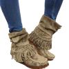 Bcshiye Tassel Boots for Women Moccasin Suede Ankle Booties Winter Round Toe Vintage Buckle Strap Mid-Calf Flat Shoes view 1