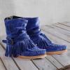 Bcshiye Tassel Boots for Women Moccasin Suede Ankle Booties Winter Round Toe Vintage Buckle Strap Mid-Calf Flat Shoes view 3