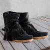 Bcshiye Tassel Boots for Women Moccasin Suede Ankle Booties Winter Round Toe Vintage Buckle Strap Mid-Calf Flat Shoes view 3