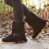 Bcshiye Tassel Boots for Women Moccasin Suede Ankle Booties Winter Round Toe Vintage Buckle Strap Mid-Calf Flat Shoes view 2