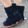 Bcshiye Tassel Boots for Women Moccasin Suede Ankle Booties Winter Round Toe Vintage Buckle Strap Mid-Calf Flat Shoes view 4