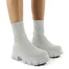 Bcshiye Women's Knit Chunky Heel Sock Boots Round Toe Mid-Calf Booties Chunky Heeled Breathable Slip On Ankle Booties view 2