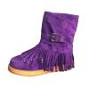 Bcshiye Tassel Boots for Women Moccasin Suede Ankle Booties Winter Round Toe Vintage Buckle Strap Mid-Calf Flat Shoes view 4