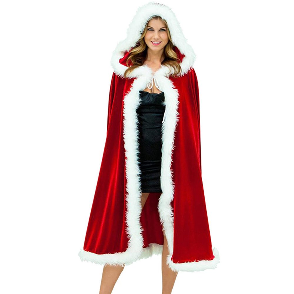 tuduoms Women Christmas Mrs Santa Claus Cloak Xmas Velvet Hooded Cape Costumes Cappa Cloak Cape Christmas Robe Red