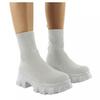 Bcshiye Women's Knit Chunky Heel Sock Boots Round Toe Mid-Calf Booties Chunky Heeled Breathable Slip On Ankle Booties view 1