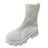 Bcshiye Women's Knit Chunky Heel Sock Boots Round Toe Mid-Calf Booties Chunky Heeled Breathable Slip On Ankle Booties view 4