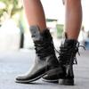Bcshiye Womens Mid Calf Winter Slouchy Chunky Low Heel Block Heel Faux Leather Comfort Riding Booties with Buckle view 2