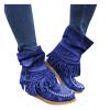 Bcshiye Tassel Boots for Women Moccasin Suede Ankle Booties Winter Round Toe Vintage Buckle Strap Mid-Calf Flat Shoes view 1