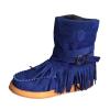 Bcshiye Tassel Boots for Women Moccasin Suede Ankle Booties Winter Round Toe Vintage Buckle Strap Mid-Calf Flat Shoes view 4