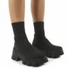 Bcshiye Women's Knit Chunky Heel Sock Boots Round Toe Mid-Calf Booties Chunky Heeled Breathable Slip On Ankle Booties view 2