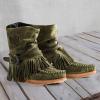 Bcshiye Tassel Boots for Women Moccasin Suede Ankle Booties Winter Round Toe Vintage Buckle Strap Mid-Calf Flat Shoes view 4