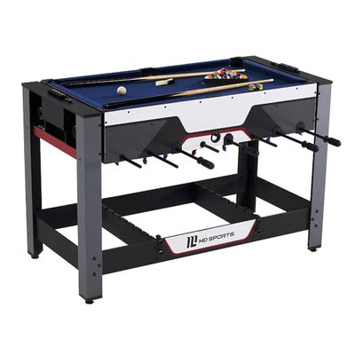 MD Sports 48 Inch 2 in 1 Swivel Combination Billiard and Foosball Game Table with Included Game Accessories,Black/Grey/White