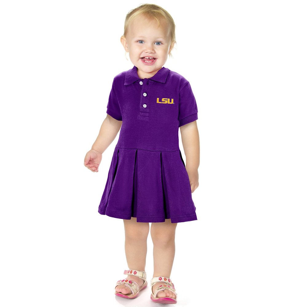 Little King NCAA Short Sleeve Infant and Toddler Girls Polo Dress-LSU-Purple-12 Months