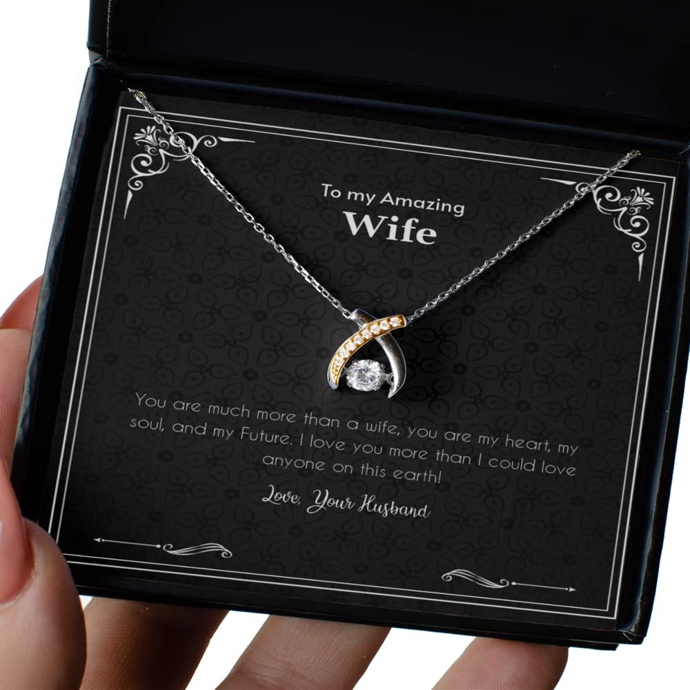 Sunmead Best Wife Silver Necklace, Gold Plated Gifts for Amazing Wife, Anniversary Wife Present, Anniversary from Husband - Wishbone Dancing Necklace