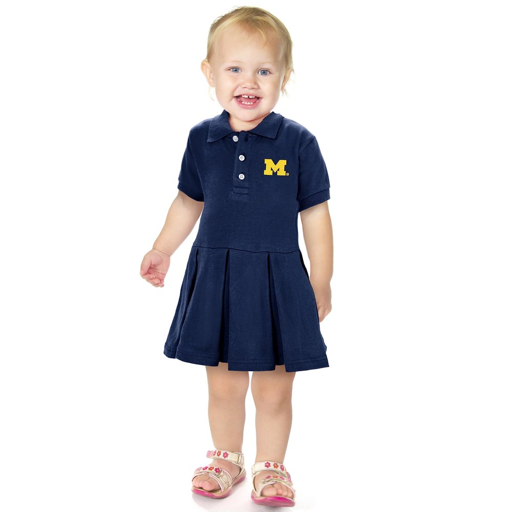 Little King NCAA Short Sleeve Infant and Toddler Girls Polo Dress-Michigan-Navy-3T