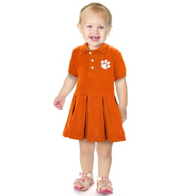 Little King NCAA Short Sleeve Infant and Toddler Girls Polo Dress-Clemson-Orange-6 Months