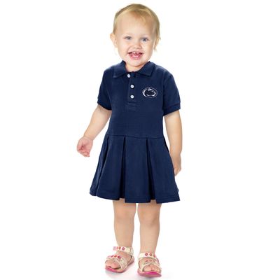 Little King NCAA Short Sleeve Infant and Toddler Girls Polo Dress-Penn State-Navy-3T