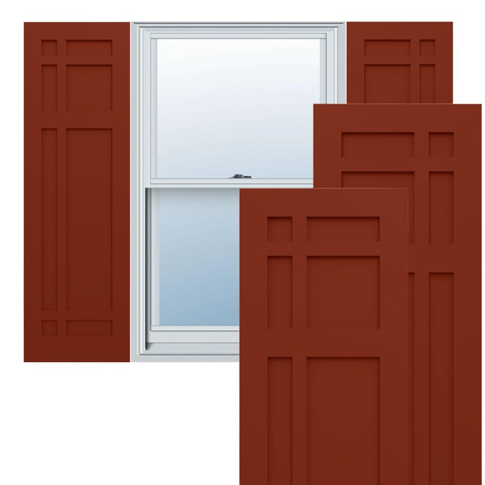 Ekena Millwork 18"W x 58"H True Fit PVC San Juan Capistrano Mission Style Fixed Mount Shutters, Pepper Red (Per Pair - Hardware Not Included)