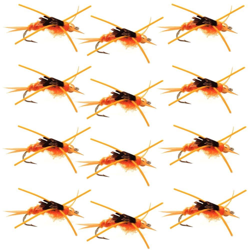 The Fly Fishing Place Bead Head Nymph Fly Fishing Flies - Kaufmann's Golden Stone Fly with Rubber Legs - Stonefly Wet Fly - 12 Flies Hook Size 12