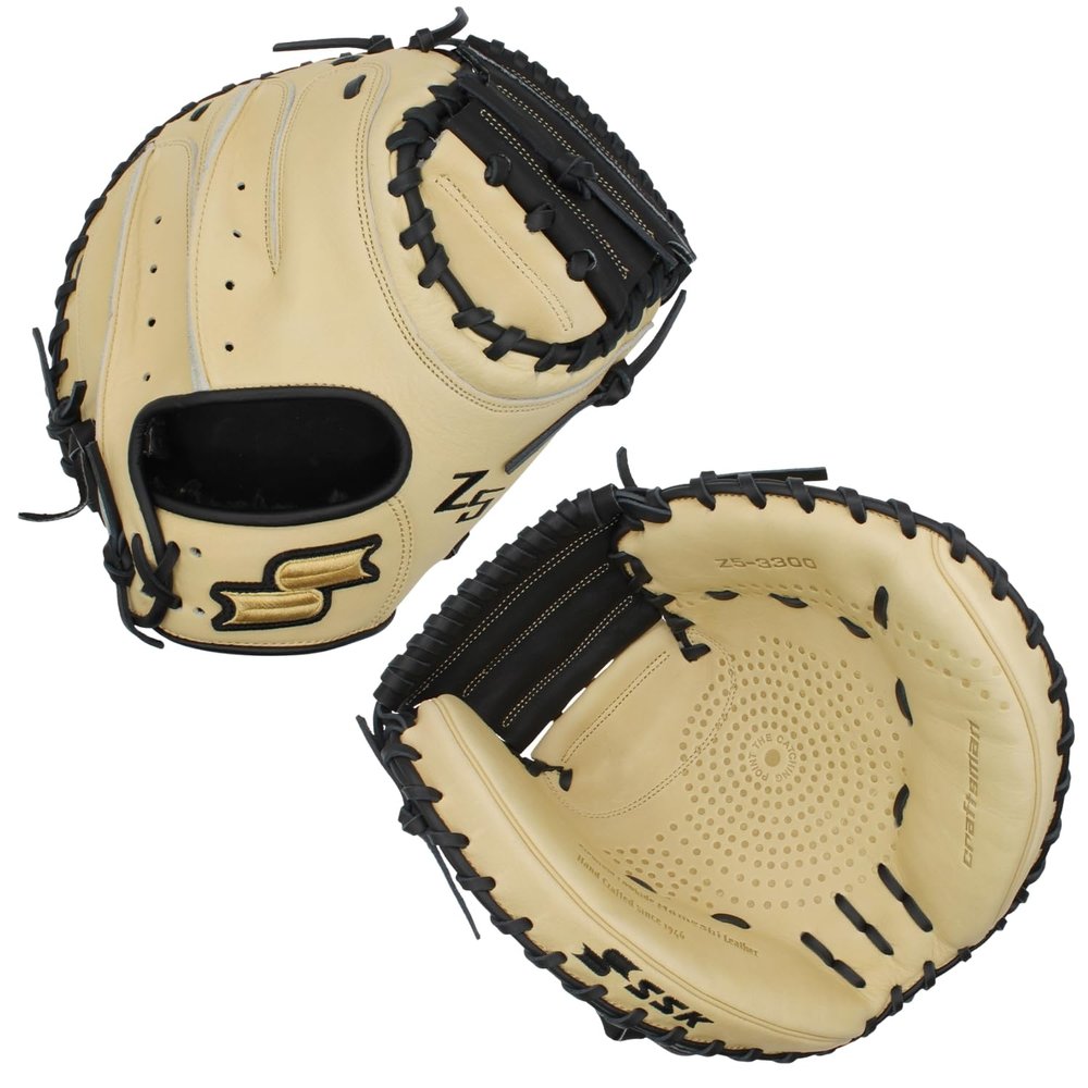 SSK Z5 Craftsman Baseball Catchers Mitt  32.5 - 33 - 33.5  Right & Left Hand Throw (Camel/Black, 33" - Right Hand Throw)