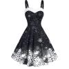 tuduoms Plus Size Women's Christmas Swing Dress 1950s Vintage Ruffle Snowflake Reindeer Print Midi Dress Furry Party Outfits Black view 1