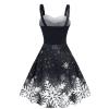 tuduoms Plus Size Women's Christmas Swing Dress 1950s Vintage Ruffle Snowflake Reindeer Print Midi Dress Furry Party Outfits Black view 2