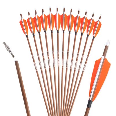 AMEYXGS 6/12 Pcs 31" Archery Carbon Arrow 340/400/500/600 Spine Wood Camo Carbon Shaft with Real Feather Fletching for Compound Recurve Bows (Spine 340, 12 pcs Orange)