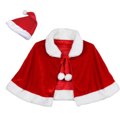 tuduoms Adult Child Christmas Velvet Red Hooded Cloak Santa Claus Costume Robe Xmas Party Costume Masquerade Capes with Hat