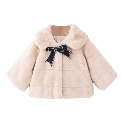 Alvivi Baby Flower Girl Faux Fur Cloak Coat Shawl Princess Dress Cover up Cadigan Bolero Shrug Jacket Khaki-Bowknot 2-3 Years