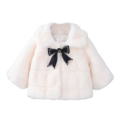 Alvivi Baby Flower Girl Faux Fur Cloak Coat Shawl Princess Dress Cover up Cadigan Bolero Shrug Jacket White-Bowknot 18-24 Months