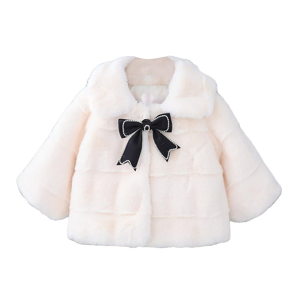 Alvivi Baby Flower Girl Faux Fur Cloak Coat Shawl Princess Dress Cover up Cadigan Bolero Shrug Jacket White-Bowknot 18-24 Months