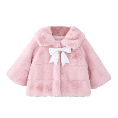 Alvivi Baby Flower Girl Faux Fur Cloak Coat Shawl Princess Dress Cover up Cadigan Bolero Shrug Jacket Pink-Bowknot 12-18 Months
